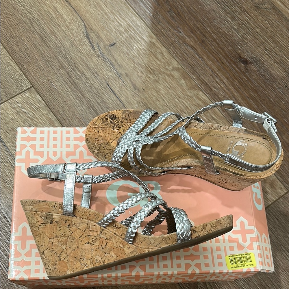 Gianni Bini Silver Braided Cork Wedges